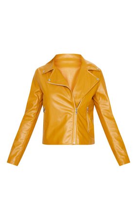 Mustard Pu Zipped Biker Jacket | PrettyLittleThing