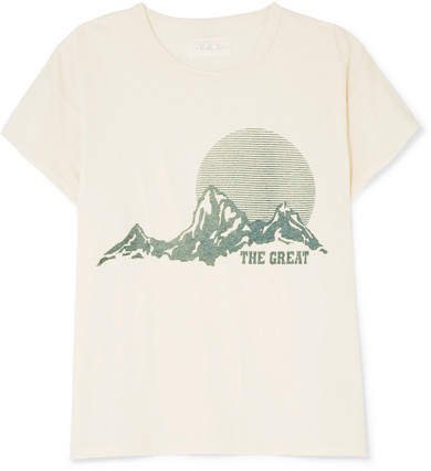 The Boxy Crew Distressed Printed Cotton-jersey T-shirt - Cream