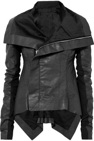 Rick Owens | Asymmetric wool-paneled coated linen and cotton-blend biker jacket | NET-A-PORTER.COM