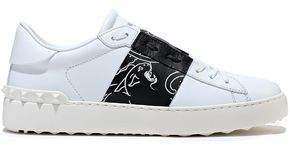 Garavani Open Panther Studded Printed Leather Sneakers