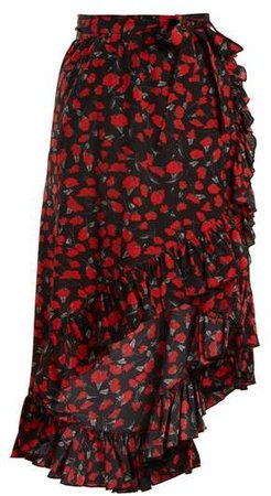Raquel Diniz - Lucy Floral Print Silk Georgette Skirt - Womens - Black Red