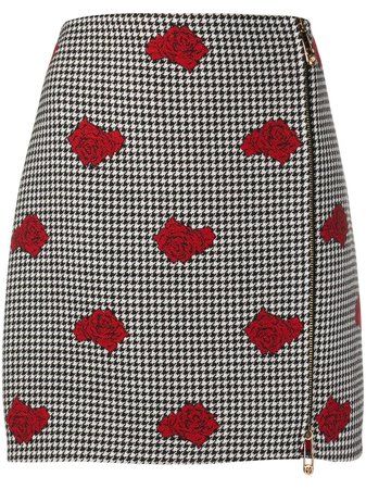 Versace rose-embroidered Houndstooth Wool Skirt - Farfetch