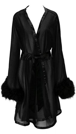 black sheer feathered sleeve bathrobe