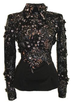 embroidered black high neck arrow collar corset blouse