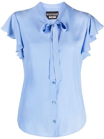 Shop Boutique Moschino pussybow ruffled-sleeve blouse with Express Delivery - FARFETCH