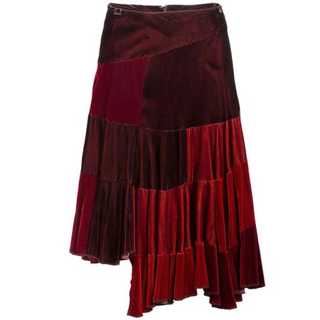 Comme des Garçons Red Velvet Asymmetric Patchwork Skirt For Sale at 1stdibs