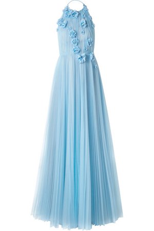 Jason Wu Collection | Appliquéd pleated tulle halterneck gown | NET-A-PORTER.COM
