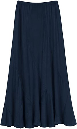 Urban CoCo Women's Vintage Elastic Waist A-Line Long Midi Skirt (M, Indigo Blue) at Amazon Women’s Clothing store