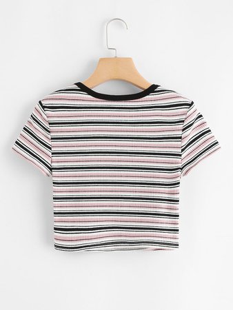 Ribbed Striped Crop Tee | ROMWE