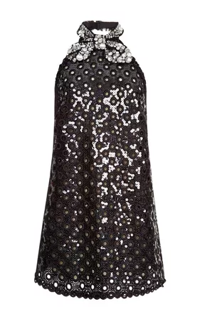 MARC JACOBS : RESORT 2015 Black Oversized Sequin Eyelet Mini Halter Dress | Sumally