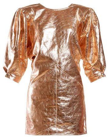 Nadella Metallic Leather Mini Dress - Womens - Gold