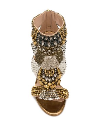 Casadei Bead Embroidered Sandals 1L624P1001C0667 Gold | Farfetch