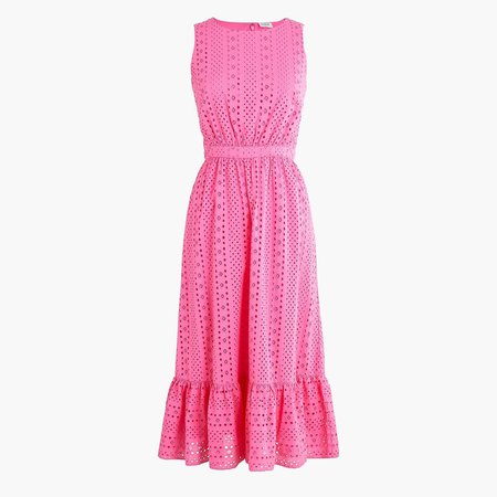 Eyelet-embroidered tiered midi dress