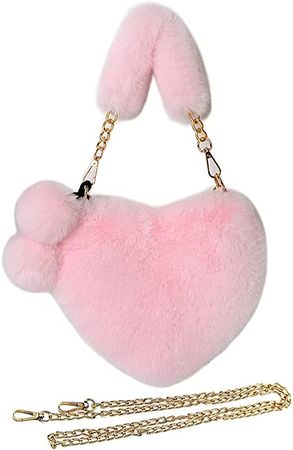 Rejolly Furry Purse for Girls Heart Shaped Fluffy Faux Fur Y2K Aesthetic Handbag for Women Soft Small Valentine's Day Shoulder Bag Light Pink: Handbags: Amazon.com