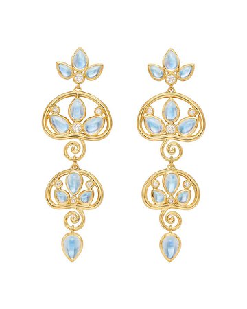 Temple St. Clair 18K Yellow Gold Perse Moon Blue Moonstone & Diamond Double Drop Earrings | Bloomingdale's
