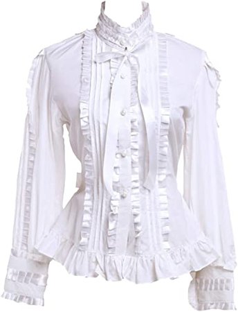 Amazon.com: Antaina Blusa Lolita de Algodão Branca com Renda e Gola em Pé: Clothing
