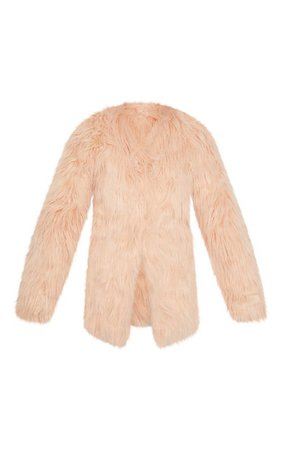 Amaria Nude Shaggy Faux Fur Jacket - Coats & Jackets - PrettylittleThing | PrettyLittleThing