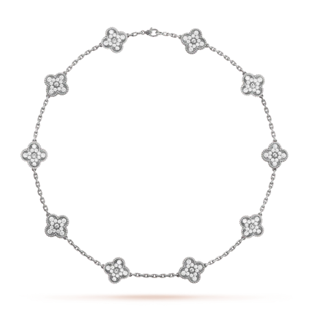 VAN CLEEF & ARPELS Vintage Alhambra necklace, 10 motifs 18K white gold, Diamond