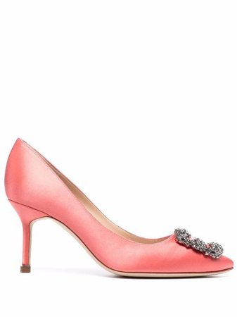 Shop pink Manolo Blahnik Hangisi satin pumps with Express Delivery - Farfetch