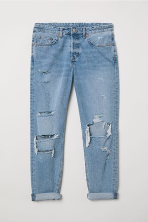 Boyfriend Low Ripped Jeans - Light denim blue/Trashed - | H&M GB