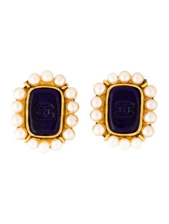 Chanel Faux Pearl & Glass Clip-on Earrings - Earrings - CHA313009 | The RealReal