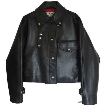 Pre-owned leather jacket (69.915 RUB) ❤ liked on Polyvore featuring outerwear, jackets, black, genuine leather jackets, acne studios jacket, 100 leather jacket, button leather jacket and oversized