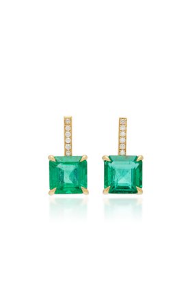 18 Gold, Emerald and Diamond Earrings by Yi Collection | Moda Operandi