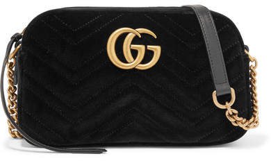 Gg Marmont Small Leather-trimmed Quilted Velvet Shoulder Bag - Black