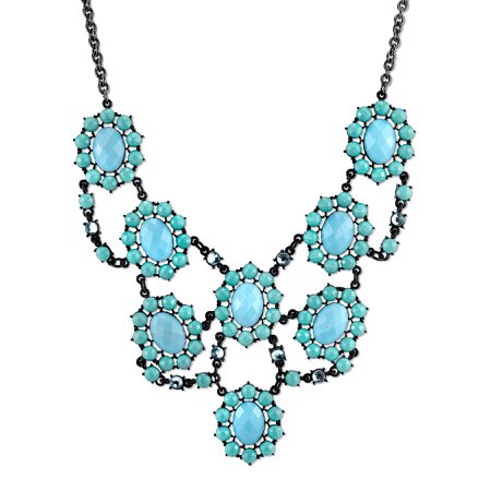 1928 Jewelry 2028 Black-Tone Turquoise Color And Aqua Faceted Bib Necklace