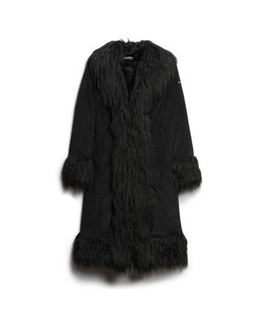 Superdry Faux Fur Lined Longline Afghan Coat - Women's Products