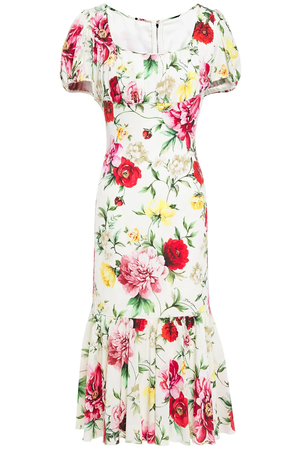 DOLCE & GABBANA Fluted floral-print silk-blend midi dress