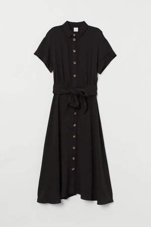 Calf-length Shirt Dress - Black