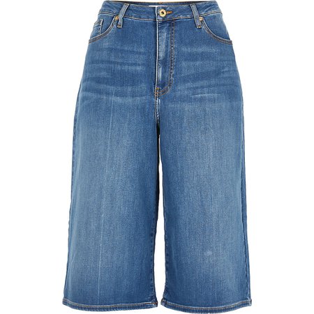 Blue mid rise culotte jeans | River Island