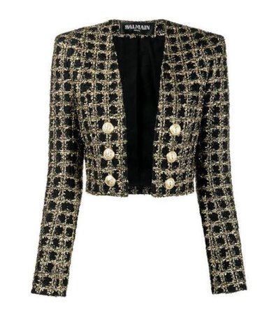 balmain cropped tweed gold open front button jacket