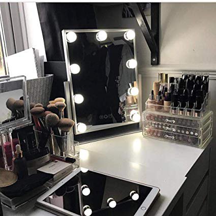 Amazon.com : Hollywood Lighted Vanity Makeup Mirror, Plug in Light-up Girls Professional Mirror, Removable10x Magnification, 3 Color Lighting Modes, Children Cosmetic Mirror with 9 Dimmable Bulbs for Dressing Desk : Beauty