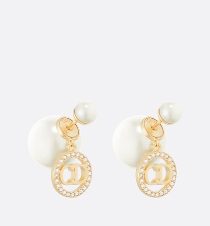 Dior Tribales Earrings Gold-Finish Metal with White Resin Pearls and Silver-Tone Crystals | DIOR
