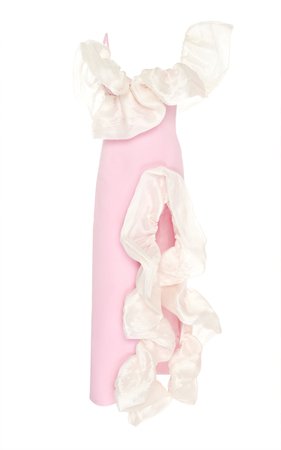 Meringue Rose Ruffled Organza Crepe Gown by Sandra Mansour