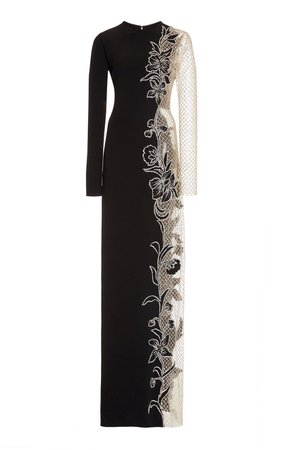 Lace-Paneled Embellished Jersey Gown by Oscar de la Renta | Moda Operandi
