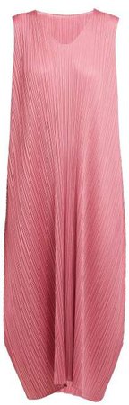 Pleated Trapeze Cut Midi Dress - Womens - Pink