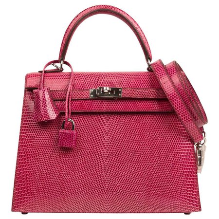 Hermes Kelly 25 Bag Sellier Fuschia Pink Lizard Palladium For Sale at 1stDibs | hermes lizard kelly