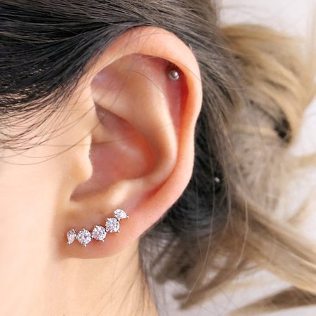 Diamond Simulant Ear Climbers Dainty Sterling Silver Ear | Etsy