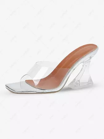 Sheer Transparent PVC Heeled Jelly Slides Sandals In SILVER | ZAFUL 2024