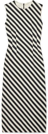 Striped Satin Midi Dress - Black