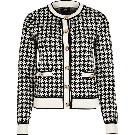 Black dogtooth gold button detail cardigan | River Island