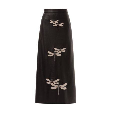Long Faux Leather A-Line Skirt With Embroidery Black | Julia Allert | Wolf & Badger