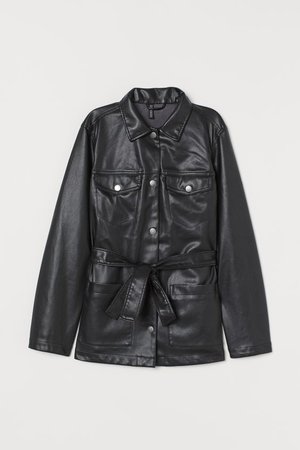 Tie-belt Jacket - Black/faux leather - Ladies | H&M CA