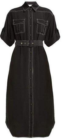 Contrast Stitch Utility Silk Midi Dress - Womens - Black