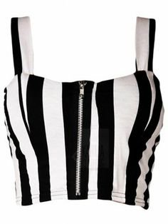 Black & White Vertical Stripe Front Zip Bralet
