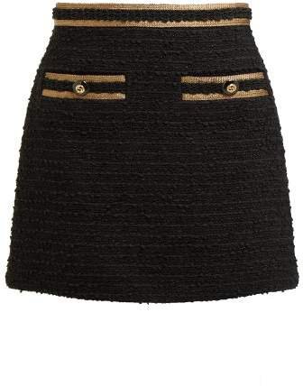 Cotton Blend Boucle Tweed Mini Skirt - Womens - Black Gold