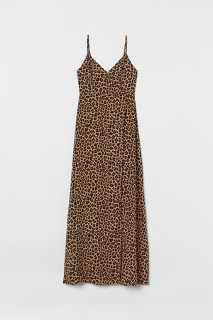 V-neck Maxi Dress - Dark beige/leopard print - | H&M US